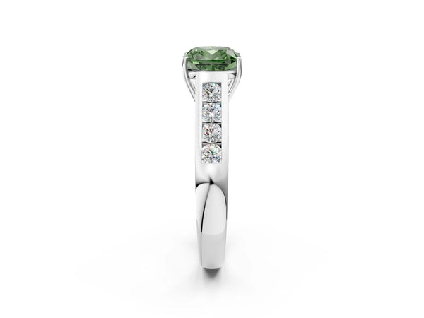 Platinum Cushion Cut Cathedral Channel Set Engagement Ring Setting for Fancy Green Center