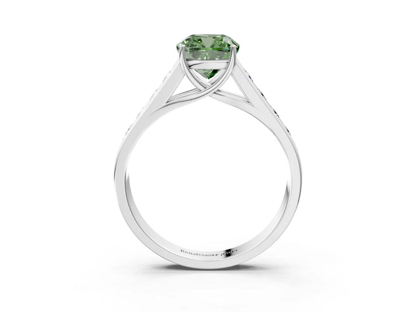 Platinum Cushion Cut Cathedral Channel Set Engagement Ring Setting for Fancy Green Center