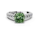 White gold Fancy Green Cushion  Solitaire Chevron Pave Diamond Engagement Ring with Six-Prong Setting_3