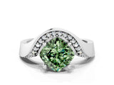 White gold Fancy Green Cushion  Solitaire Diamond Engagement Ring with Pave Band and Four-Prong Setting_26
