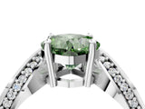 White gold Fancy Green Cushion  Solitaire Diamond Engagement Ring with Pave Band and Four-Prong Setting_30