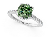 White gold Fancy Green Cushion  Solitaire Diamond Engagement Ring with Pave Band and Six-Prong Setting_21