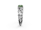 White gold Fancy Green Cushion  Solitaire Diamond Leaf Vine Band with Prong Setting_73