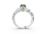 White gold Fancy Green Cushion  Solitaire Diamond Leaf Vine Band with Prong Setting_74