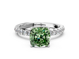White gold Fancy Green Cushion  Solitaire Diamond Pavé Band with Four-Prong Setting_28