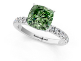 White gold Fancy Green Cushion  Solitaire Diamond Pavé Band with Four-Prong Setting_29