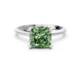 White gold Fancy Green Cushion  Solitaire Diamond Ring with 4-Prong Setting on a Classic Band_3