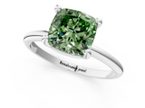 White gold Fancy Green Cushion  Solitaire Diamond Ring with 4-Prong Setting on a Classic Band_4