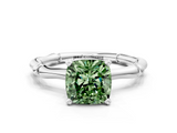 White gold Fancy Green Cushion  Solitaire Diamond Ring with Bamboo Band and Four-Prong Setting_45