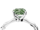 White gold Fancy Green Cushion  Solitaire Diamond Ring with Bamboo Band and Four-Prong Setting_49