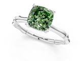 White gold Fancy Green Cushion  Solitaire Diamond Ring with Bamboo Band and Four-Prong Setting_55