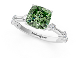 White gold Fancy Green Cushion  Solitaire Diamond Ring with Bezel Set Side Stones and Prong Setting_4