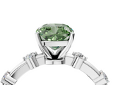 White gold Fancy Green Cushion  Solitaire Diamond Ring with Bezel Set Side Stones and Prong Setting_7