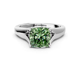 White gold Fancy Green Cushion  Solitaire Diamond Ring with Cathedral Band and Four-Prong Setting_66