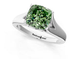 White gold Fancy Green Cushion  Solitaire Diamond Ring with Cathedral Band and Four-Prong Setting_67