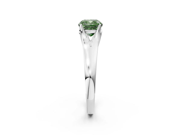 Platinum Fancy Green Cushion  Solitaire Diamond Ring with Cathedral Band and Four-Prong Setting