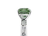 White gold Fancy Green Cushion  Solitaire Diamond Ring with Channel-Set Baguette Band and Four-Prong Setting_49