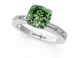 White gold Fancy Green Cushion  Solitaire Diamond Ring with Channel-Set Baguette Band and Four-Prong Setting_50