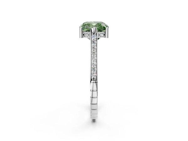 White Gold Cushion Cut Vintage Cathedral Engagement Ring Setting for Fancy Green Center