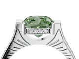White gold Fancy Green Cushion  Solitaire Diamond Ring with Channel Set Band and Bezel Prong Setting_90