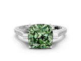 White gold Fancy Green Cushion  Solitaire Diamond Ring with Channel Set Band and Bezel Prong Setting_91
