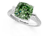 White gold Fancy Green Cushion  Solitaire Diamond Ring with Channel Set Band and Bezel Prong Setting_92