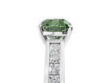 White gold Fancy Green Cushion  Solitaire Diamond Ring with Channel-Set Band and Four-Prong Setting_8