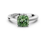 White gold Fancy Green Cushion  Solitaire Diamond Ring with Four-Prong Setting and Classic Band_3