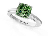 White gold Fancy Green Cushion  Solitaire Diamond Ring with Four-Prong Setting and Classic Band_4