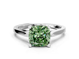 White gold Fancy Green Cushion  Solitaire Diamond Ring with Four-Prong Setting and Tapered Band 1