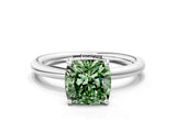 White gold Fancy Green Cushion  Solitaire Diamond Ring with Four-Prong Setting on a Plain Band_50