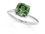White gold Fancy Green Cushion  Solitaire Diamond Ring with Four-Prong Setting on a Plain Band_51