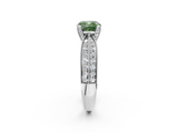 White gold Fancy Green Cushion  Solitaire Diamond Ring with Milgrain Pavé Band and Four-Prong Setting_21