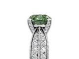 White gold Fancy Green Cushion  Solitaire Diamond Ring with Milgrain Pavé Band and Four-Prong Setting_24