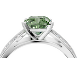White gold Fancy Green Cushion  Solitaire Diamond Ring with Milgrain Pavé Band and Four-Prong Setting_24