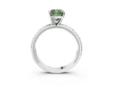 White gold Fancy Green Cushion  Solitaire Diamond Ring with Milgrain and Black Enamel X Pattern Band_123