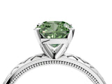 White gold Fancy Green Cushion  Solitaire Diamond Ring with Milgrain and Black Enamel X Pattern Band_124