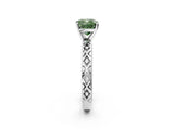 White gold Fancy Green Cushion  Solitaire Diamond Ring with Milgrain and Black Enamel X Pattern Band_180