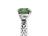 White gold Fancy Green Cushion  Solitaire Diamond Ring with Milgrain and Black Enamel X Pattern Band_183