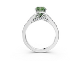 White gold Fancy Green Cushion  Solitaire Diamond Ring with Pavé Band and Four-Prong Setting_105