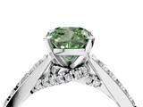 White gold Fancy Green Cushion  Solitaire Diamond Ring with Pavé Band and Four-Prong Setting_106