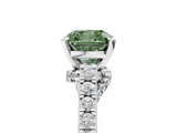 White gold Fancy Green Cushion  Solitaire Diamond Ring with Pavé Band and Four-Prong Setting_107