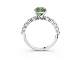 White gold Fancy Green Cushion  Solitaire Diamond Ring with Pave Band and Four-Prong Setting_260