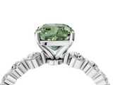White gold Fancy Green Cushion  Solitaire Diamond Ring with Pave Band and Four-Prong Setting_269