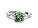 White gold Fancy Green Cushion  Solitaire Diamond Ring with Pave Band and Four-Prong Setting_271
