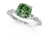 White gold Fancy Green Cushion  Solitaire Diamond Ring with Pave Band and Four-Prong Setting_272