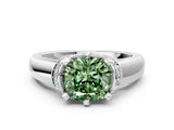White gold Fancy Green Cushion  Solitaire Diamond Ring with Pave Band and Six-Prong Setting_32