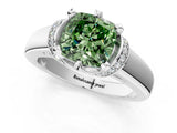 White gold Fancy Green Cushion  Solitaire Diamond Ring with Pave Band and Six-Prong Setting_33