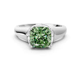 White gold Fancy Green Cushion  Solitaire Diamond Ring with Six-Prong Cathedral Setting_32