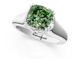 White gold Fancy Green Cushion  Solitaire Diamond Ring with Six-Prong Cathedral Setting_33